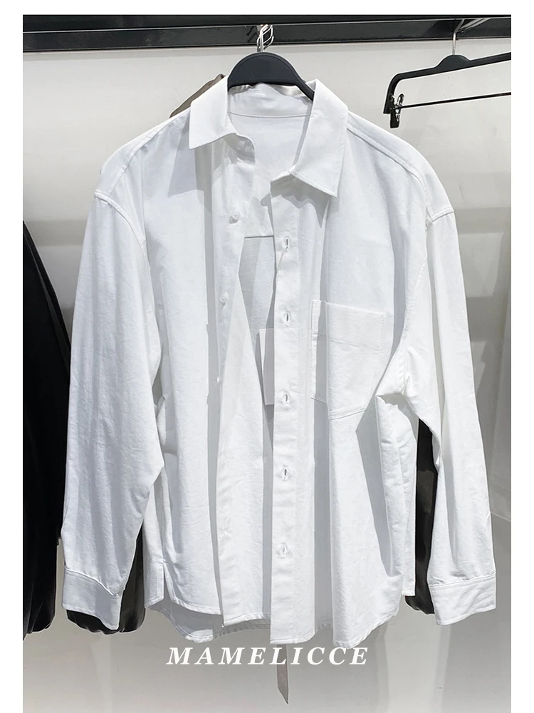 

MAMELICCE Original design Spring Summer New Men's Cotton Loose Lapel Long Sleeve Pure cotton white Shirt Casual Shirt