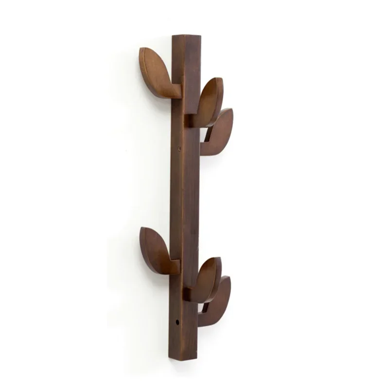 

Simple Creative Leaves Clothes Racks: Solid Wood Porch Wall Hanging, Bedroom Living Room Hook, Artistic Organization