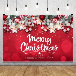 Merry Christmas Photography Backdrop Red Glitter Snowflake Santa Claus Gifts Colored Balls Decor Kids Family Background Photo