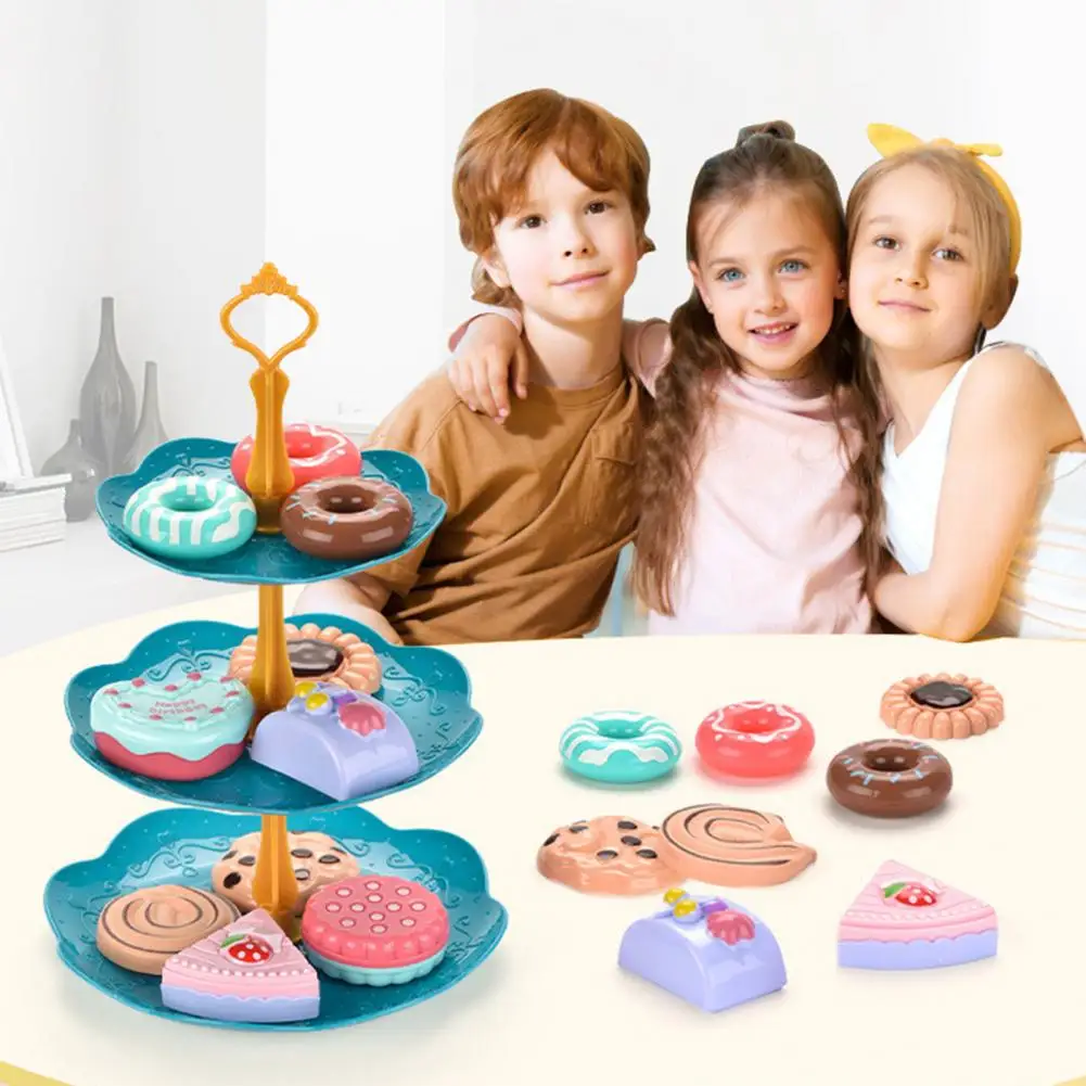 Miniature Fake Dessert Easy to Clean Bright Color Simulation Afternoon Tea Toy Toddler Cake Biscuit Doughnut Model Toy