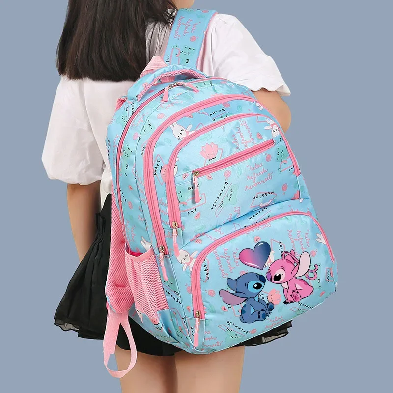 Disney Stitch Women Backpack Large Capacity Teenage Girl Schoolbag Cartoon Angel Student Book Bags Cute Study Gifts