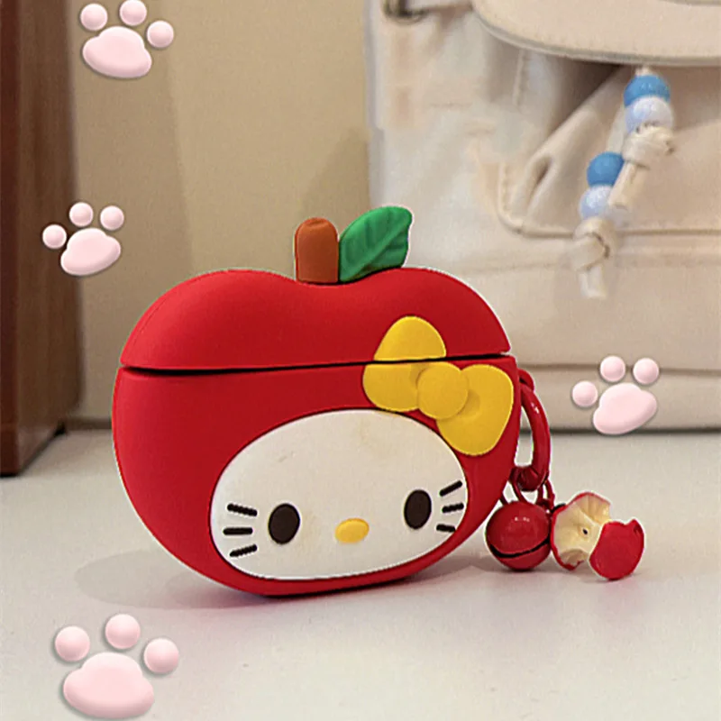 Miniso Sanrio Hello Kitty Anime Airpods Case Cute Red Apple Airpods 4 3 2 Pro 2 Bluetooth Earphone Wireless Earbuds Cute Cover