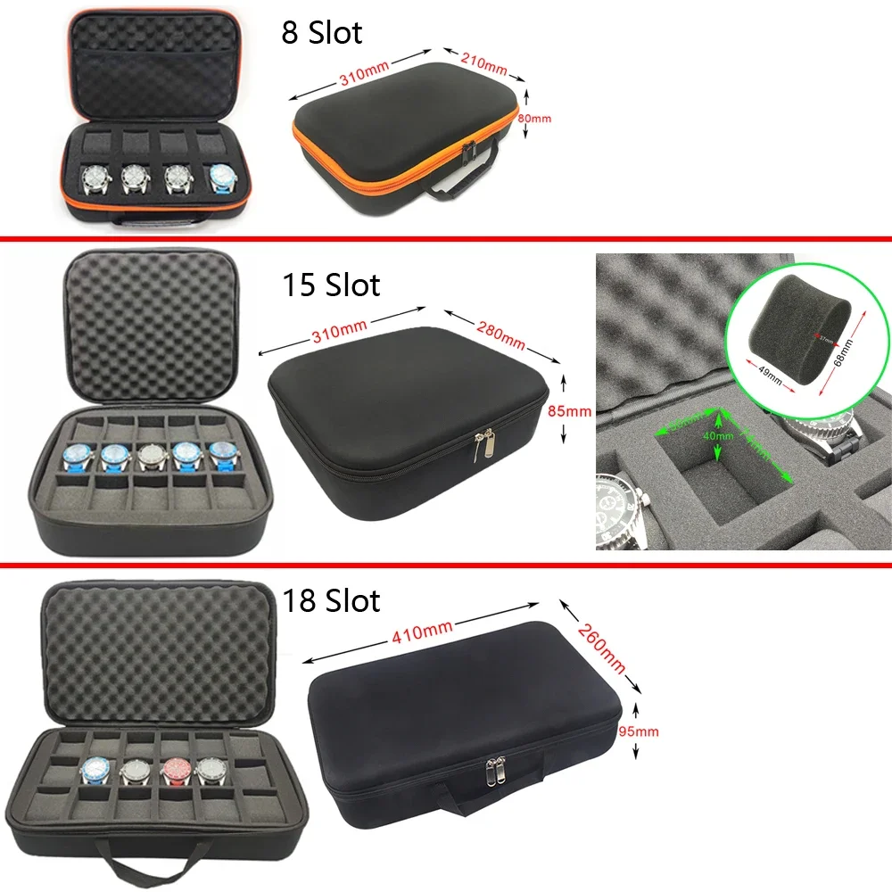 Watch Storage Box 8/10/15/18 Slot Waterproof EVA Holder Box Watches Display Cabinet Portable Jewelry Bag Smart Watch Travel Case