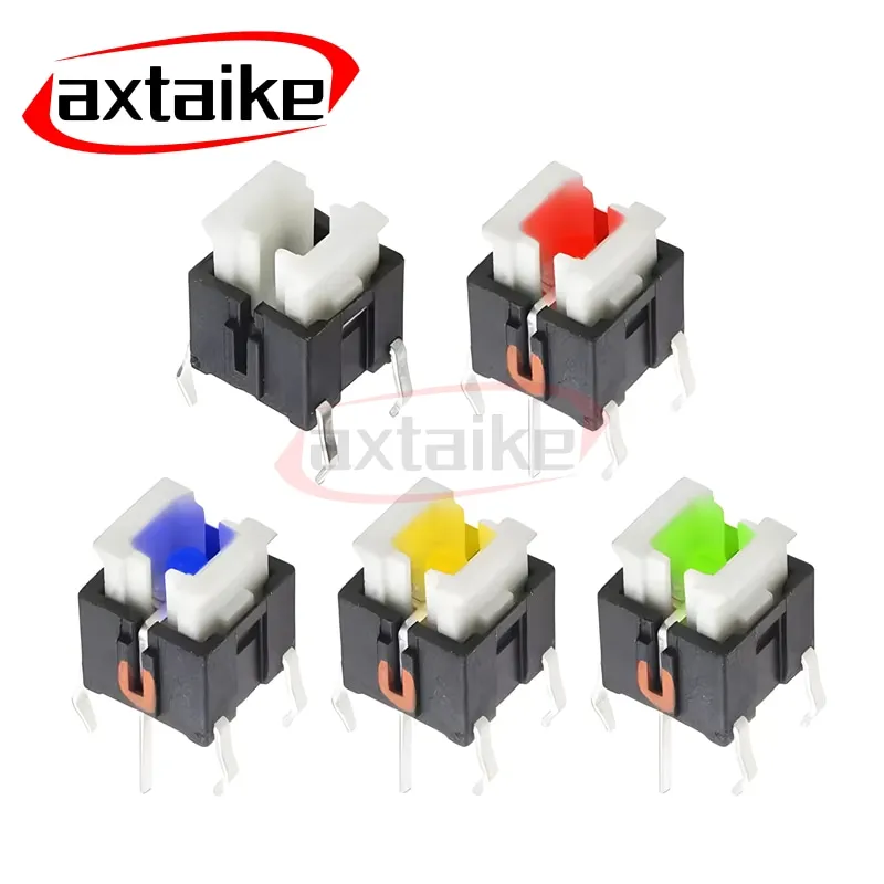 10PCS 6×6×7 Micro switch Key Butto 6*6*7mm Iight Touch Switch 6*6mm Tactile Switches With LED Red White Blue Yellow Green Light