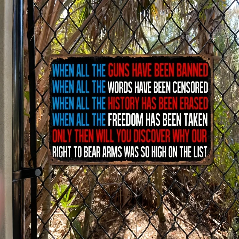 2nd Amendment Vintage Tin Sign - Rustic Metal Wall Decor with Patriotic Gun Rights Quote, Waterproof , Distressed Edges for Home