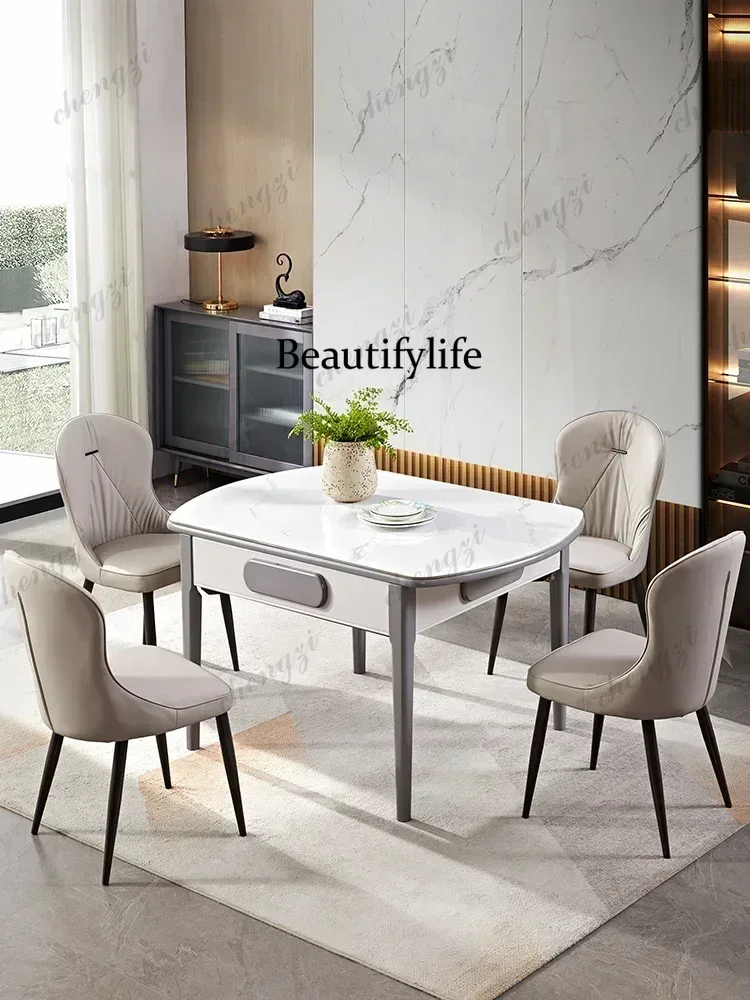 Table Dining Table Dual-Use Household Dining Table Mahjong Machine Integrated Electric Mute Machine Linen Induction Cooker