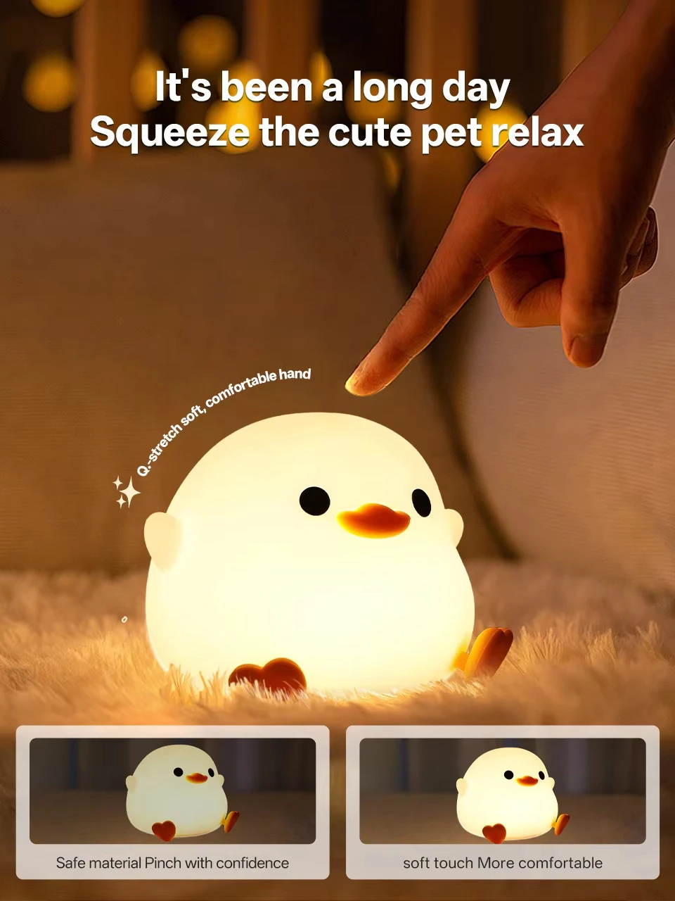 Cute DoDo Duck LED Night Light Touch-Sensitive Rechargeable Silicone Bedside Lamp for Nursery Bedroom