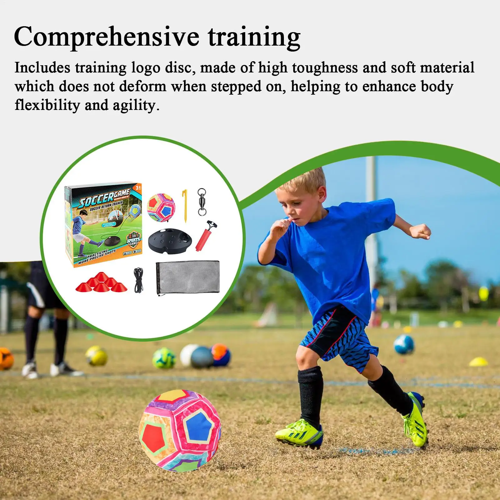 

Football Practice Equipment Soccer Trainer Portable Rebound Sports Ball With Elastic Cord And Bag For Adult Kicking Skill Team