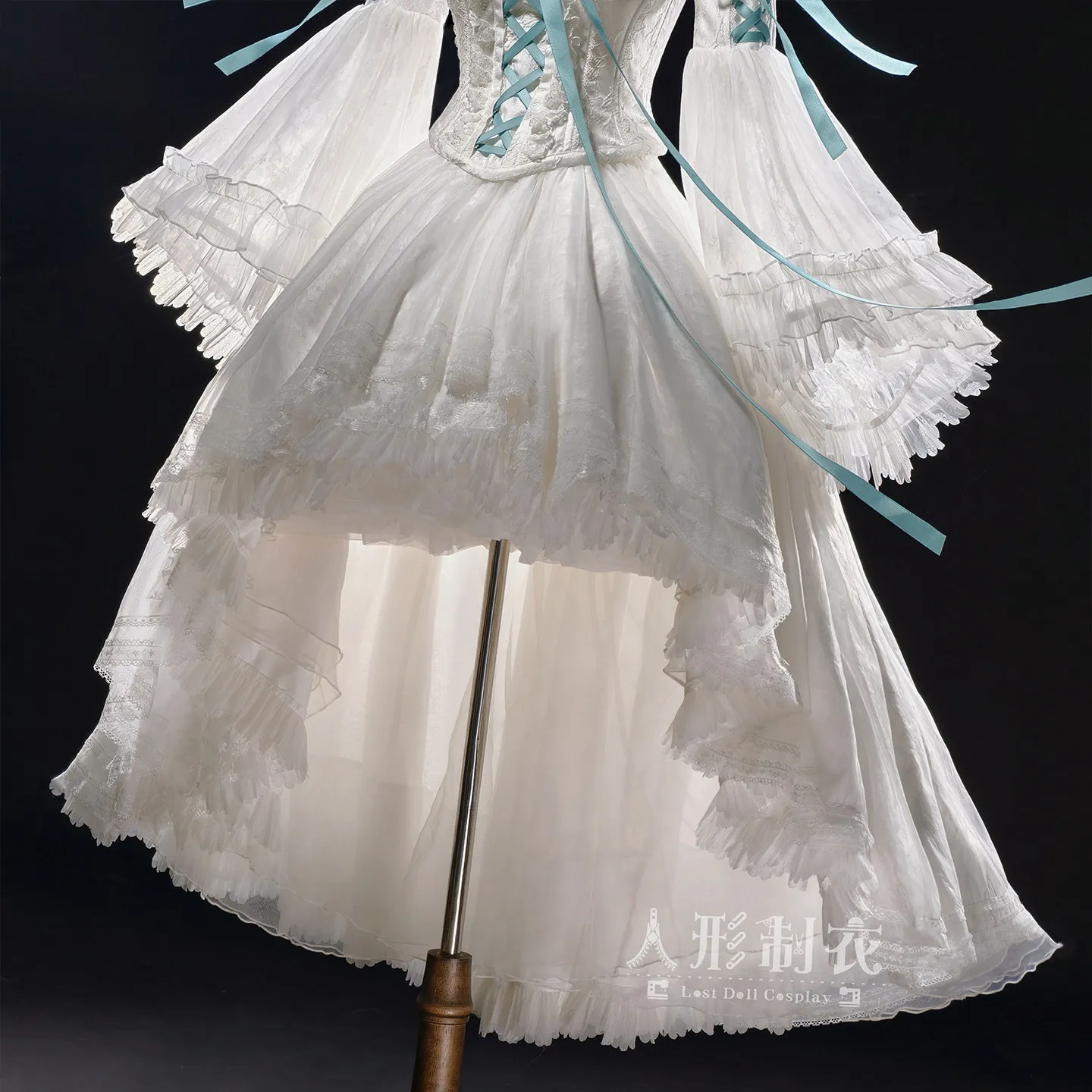 Chobits Chi Cosplay Costume White fluffy gauze skirt paired with mint blue bow ribbon role playing women's clothing NexoCosplay - view 5