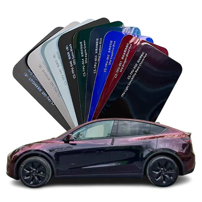 2025 Hoge rekbare TPU Car Wrap Films Lichtgevoeligheid Zwart en rood PPF Hydrofobe voertuigverfbescherming Lichaamspositie