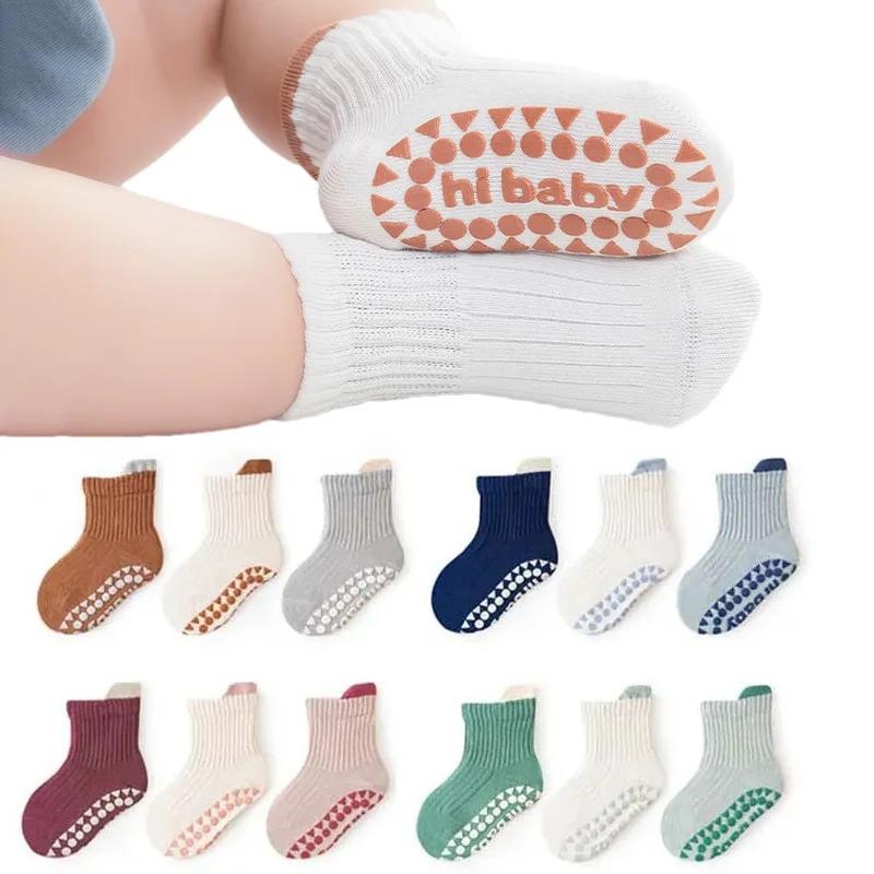 

3Pairs/lot Baby Socks for Boys Girls Anti-Slip Floor Sock Spring Autumn Toddler Kids Sock Candy Color Infant Accessories 0-3Y