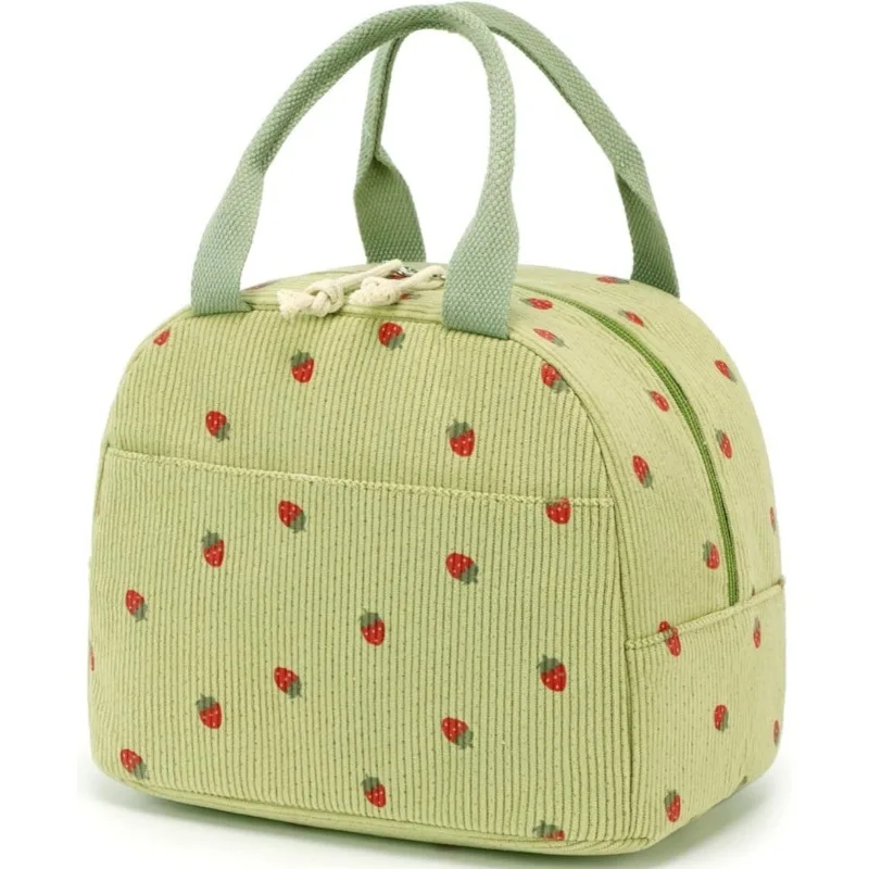 Niedliche Cord-Lunchtasche für Frauen, Isolierte Wiederverwendbare Lunch-Tasche mit Erdbeer-Print, Tragbare Thermische Mahlzeiten-Vorbereitungstasche für Picknicks – Detail 7
