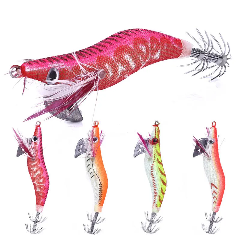 2.0# Hard Wood shrimp Fishing Lure Lead Sinker Squid Jig Hook Wooden Shrimp Artificial Fishing Lures Octopus Cuttlefish Shrimp