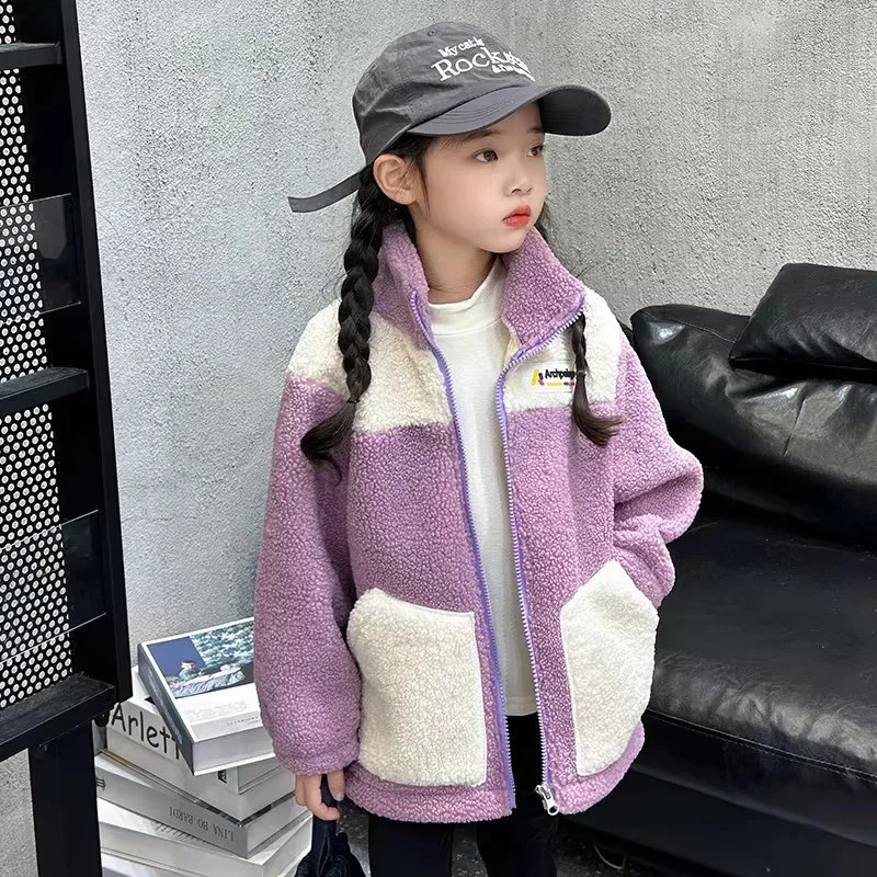 LambWool Warm Jackets For Girls Children Autumn Winter Outerwear Kids Plus Velvet Coats New Teenager Fashion Padded Clothing image 5