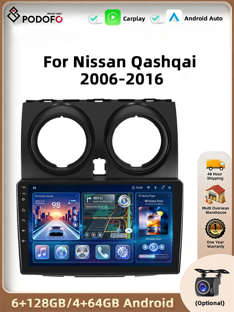 Podofo CarPlay Android Auto autoradio voor Nissan Qashqai 2006-2016 GPS intelligente systemen stereo multimediasysteem autoradio - afbeelding 2