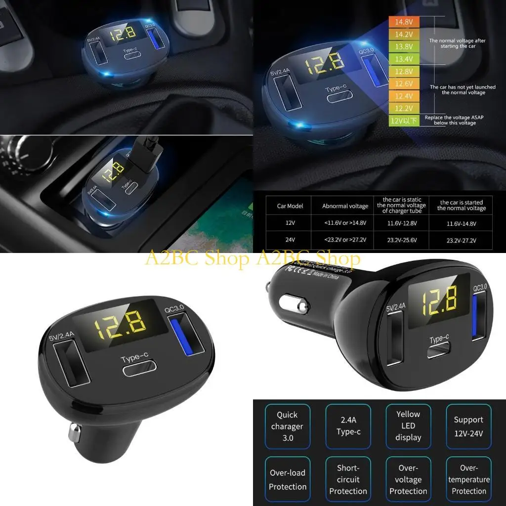 A2BC Marine RV Charging Device for Phone 12-24V Dual USB Port for QC Type C Easy Installation