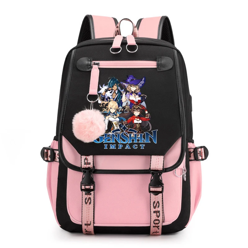 Genshin Impact Rugzak Schooltassen voor Meisjes met Anime Rugzak voor Tiener Kinderen USB Waterdichte Schoolrugzak Zakken Mochila