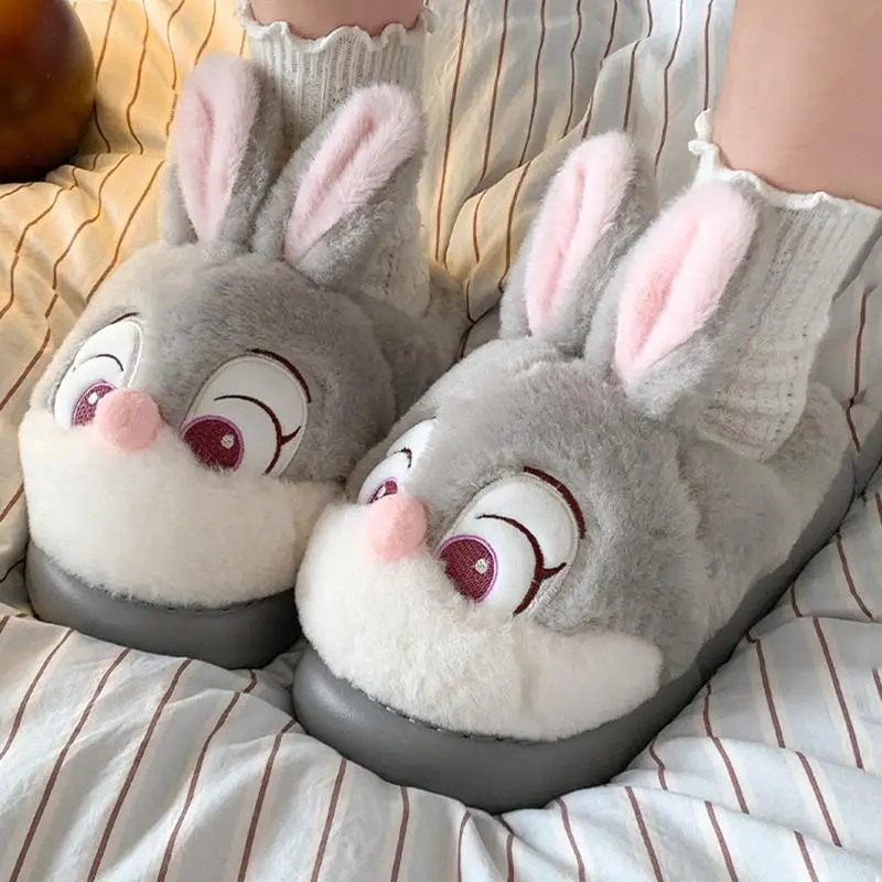 Liebliche Cartoon-Kaninchen-Fuchs-Winterhausschuhe für Damen, 2026, flauschige Pelz-Hausschuhe, bequeme Hausschuhe für zu Hause, niedliche Baumwollschuhe für Paare – Detail 2