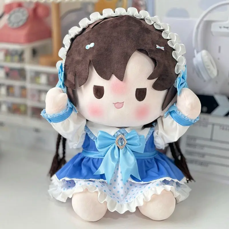 40cm Anime Seated Doll Fancy Doll Clothes Blue White Headband Shirt Dress 3Pcs Suit DIY Idol Cotton Doll Clothes Accessory Gifts