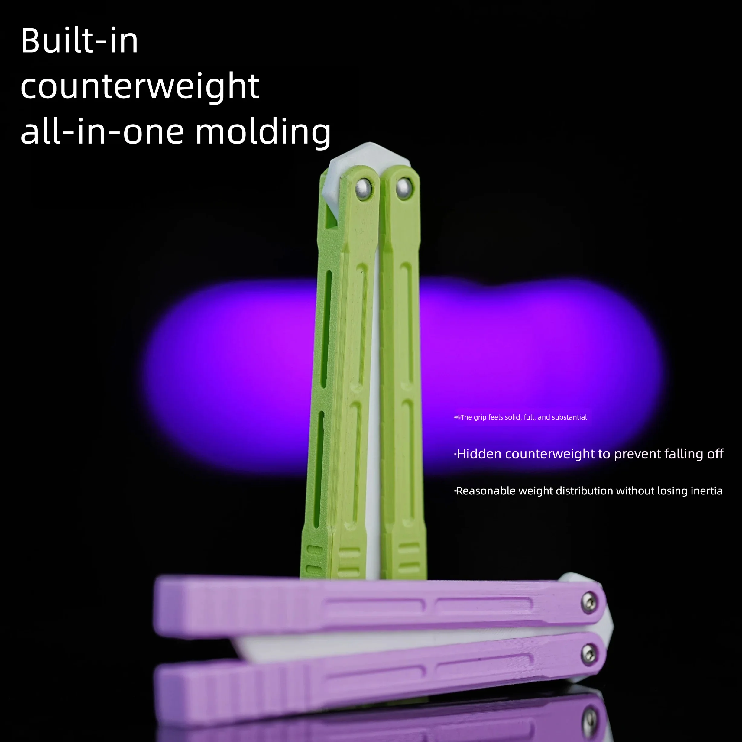 Star Moon Balisong Butterfly Knife Practice Trainer PLA Plastic with Embedded Steel Weight for Training