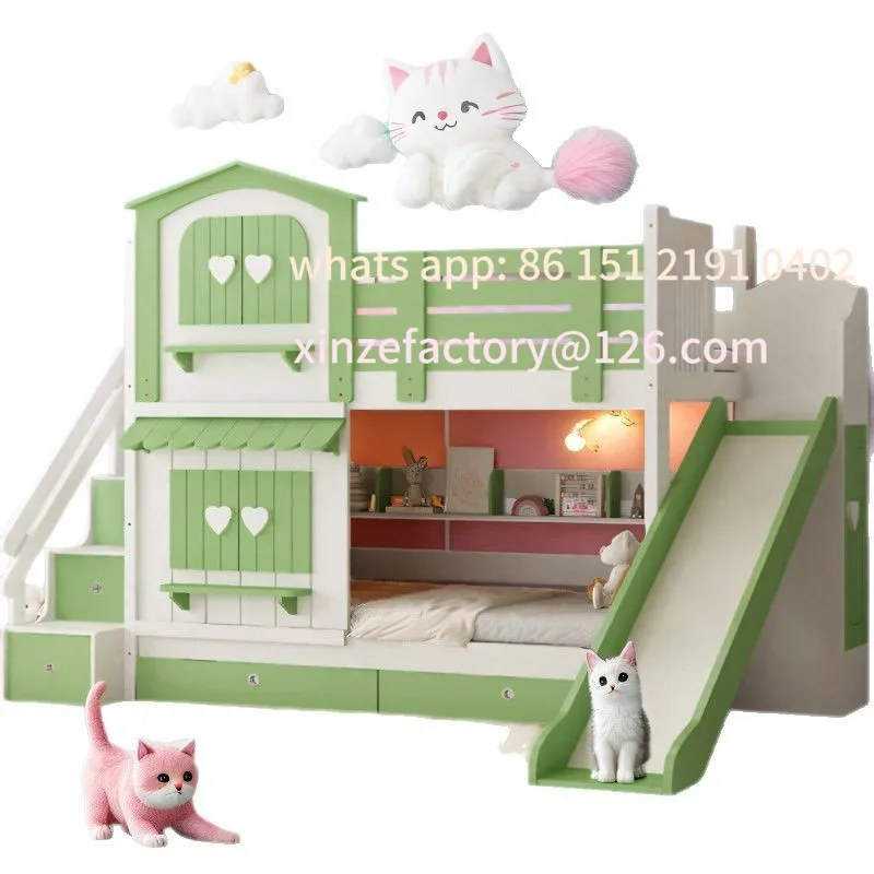 تخصيص فتاة سرير بطابقين طبقتين الوردي الأميرة الرياح القلعة سرير الشريحة سرير بطابقين متعدد الوظائف