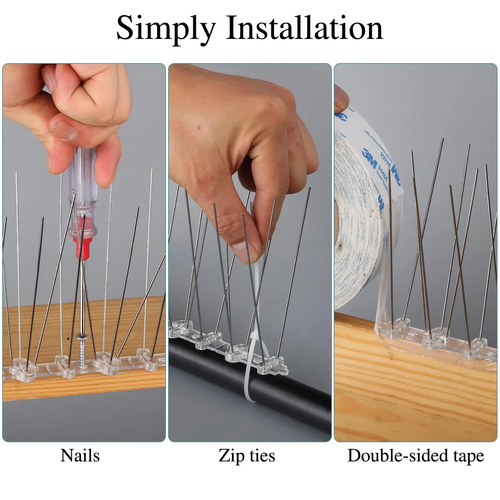12Pcs Pigeon Spikes Stainless Steel Bird Repeller Set Deterrent Anti Bird Pigeon Squirrel Cats Repellent for Garden Fence Roof image 4