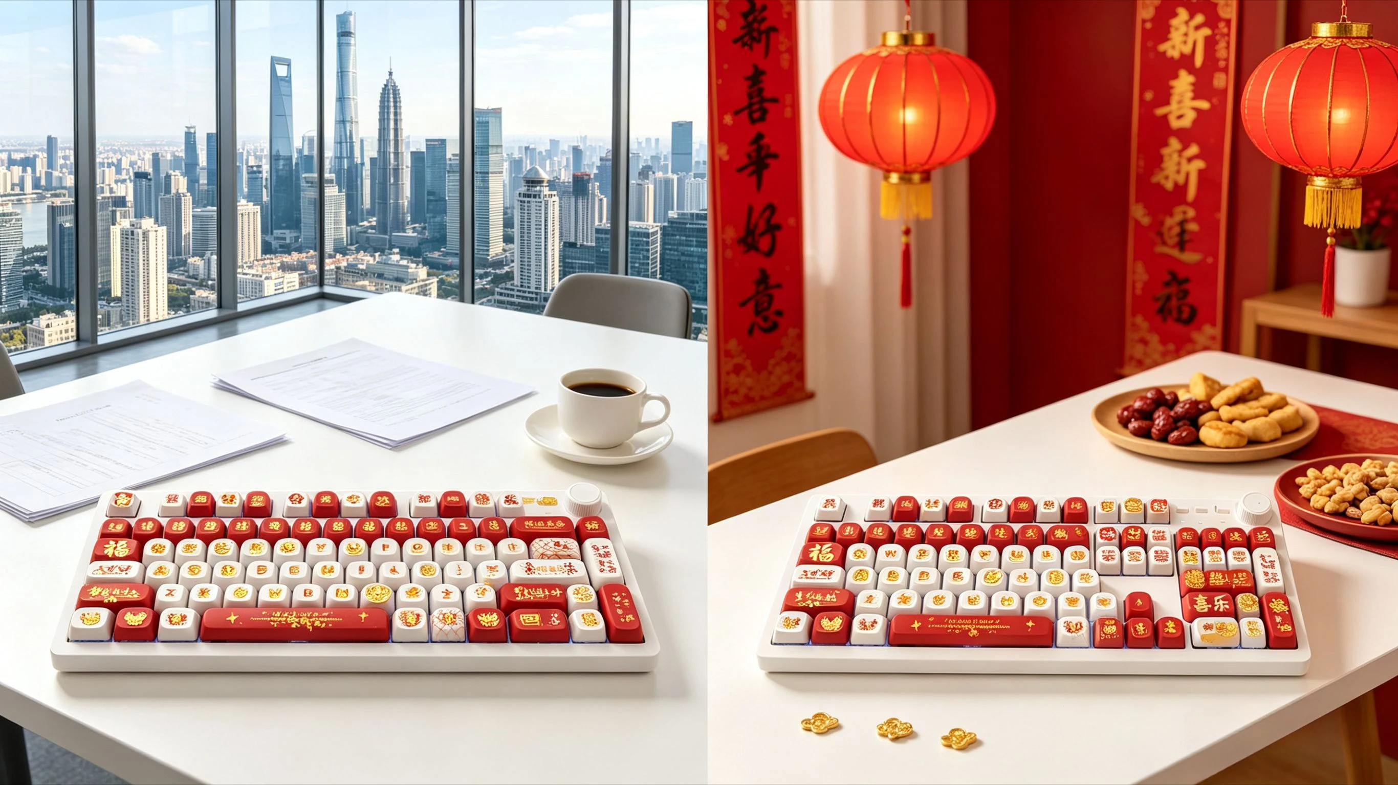 Red Lucky Keycaps  Blessing Key Caps  Happy Life Career Promotion & Salary Increase Key Caps  Dye Sublimation MX Shaft Ball Cap
