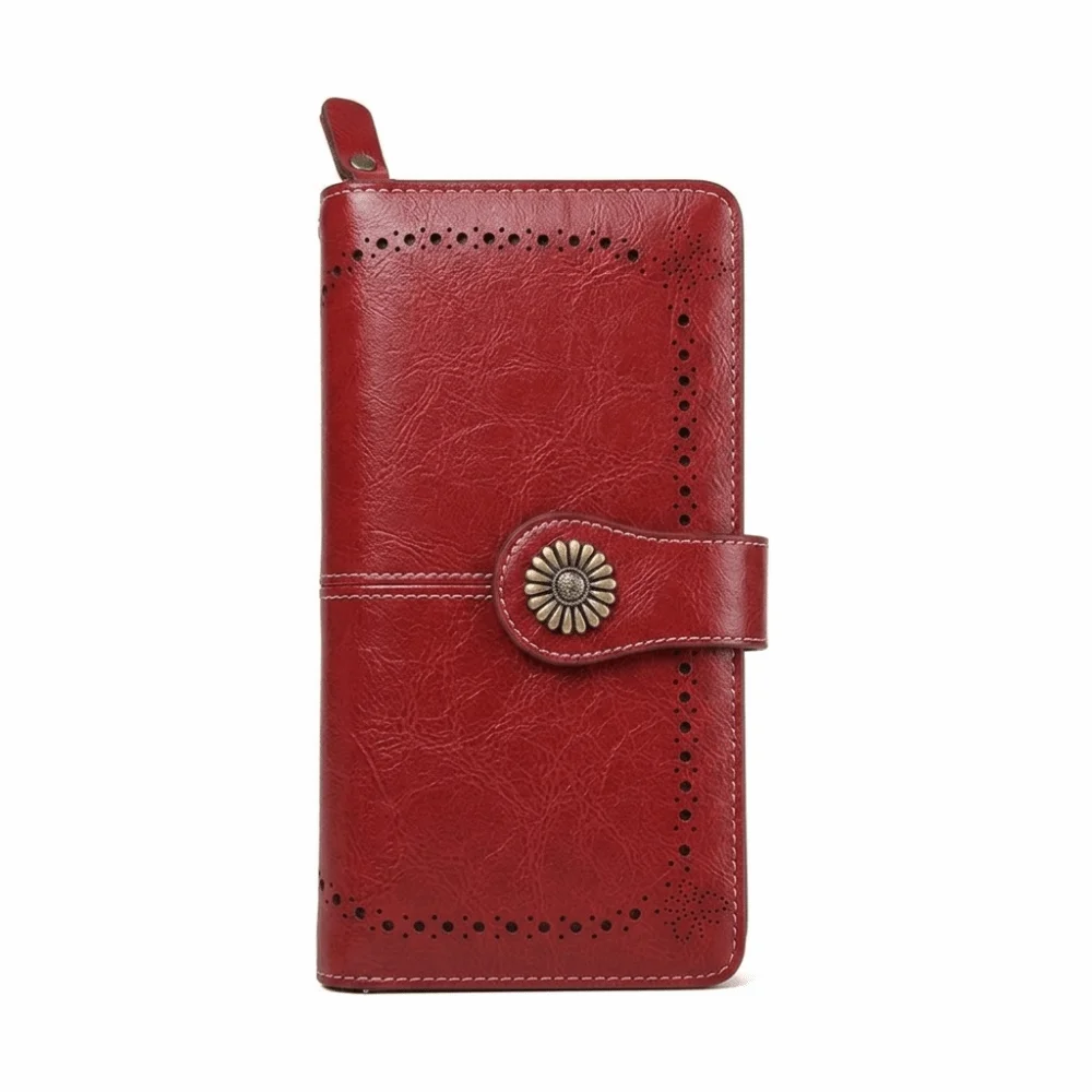 New PU Long Wallet RFID Blocking Snap Closure RFID Wallet Vintage Style Long Foldover Cash Storage Women
