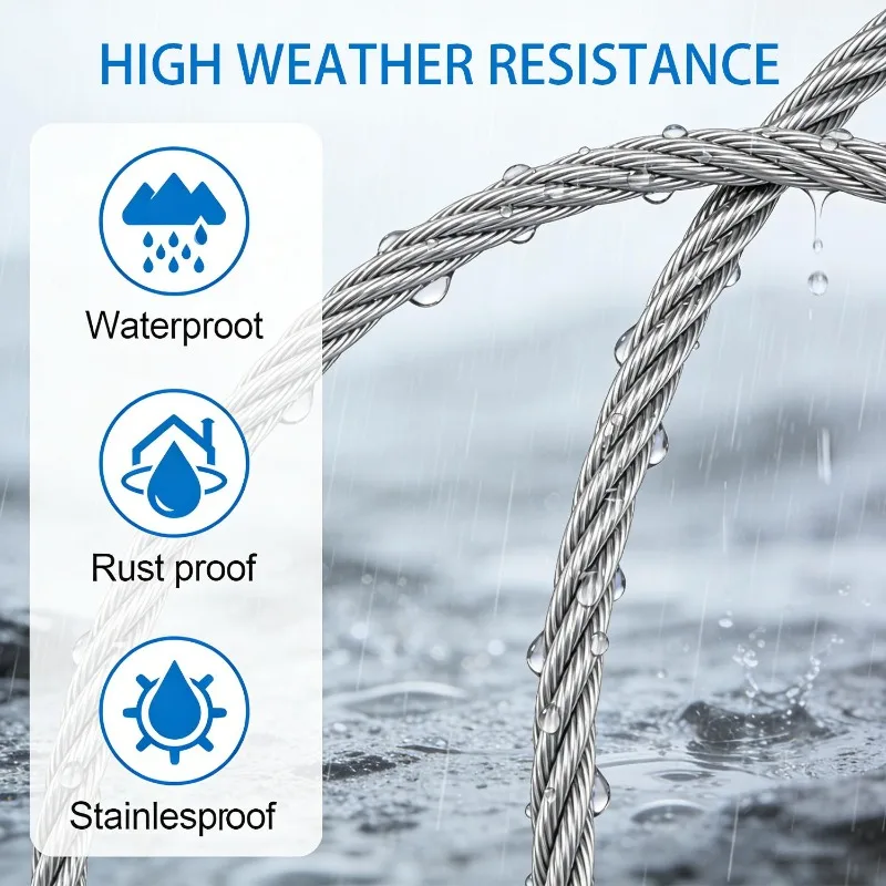 304 Stainless Steel Wire Rope Vinyl Coated Hanging Cable Flexible Rustproof Weather Resistant Steel Line for Pendant Light Globe