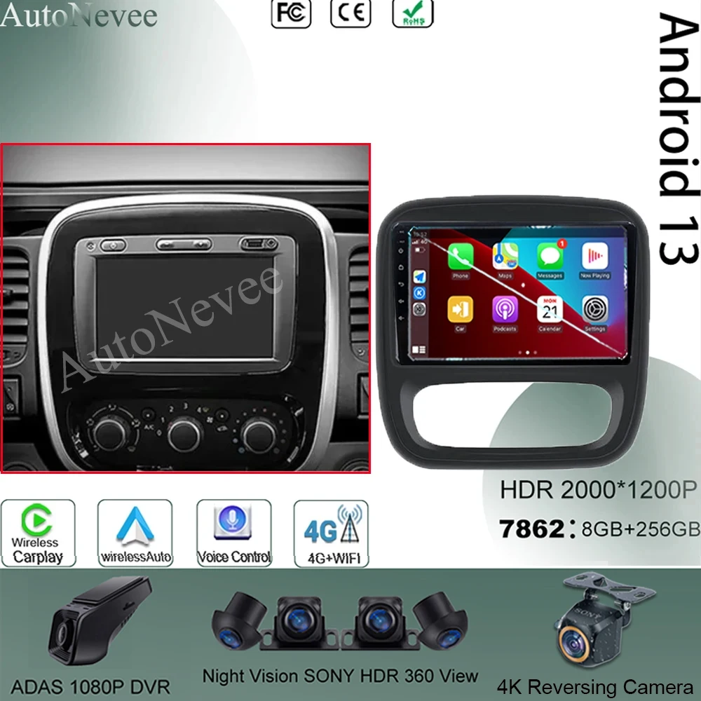 

7862 QLED для Renault Trafic 3 2014-2021 для Opel 2014-2018 Carplay Android No 2Din стерео сенсорный мультимедийный GPS Bluetooth DVD BT