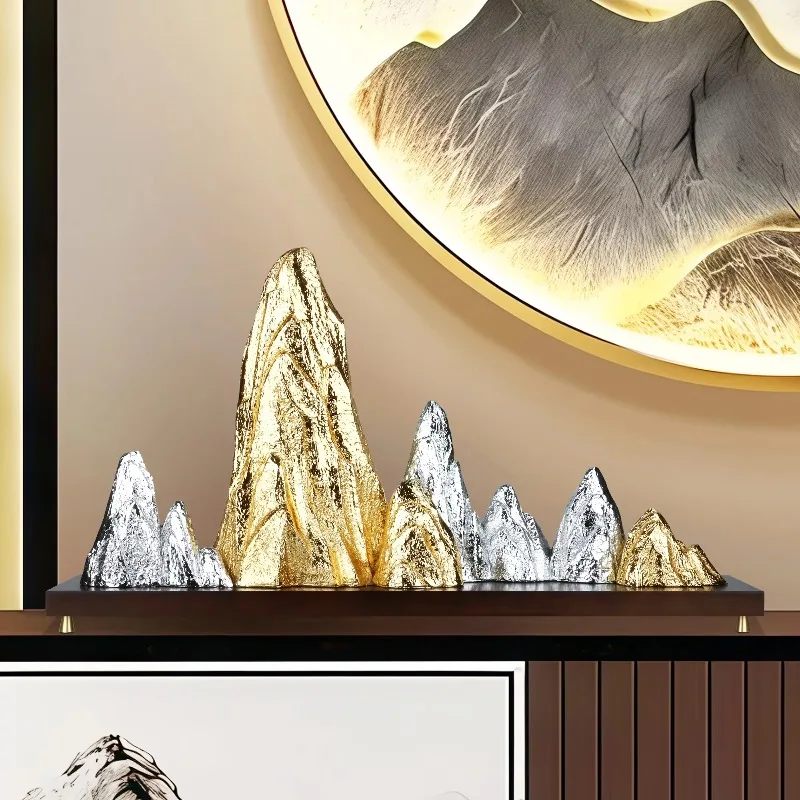 Multi Peak Uneven Textured Hill Group Dual Tone Metallic Surface Flat Dark Timber Tray Base Living Room Sideboard Static Decor