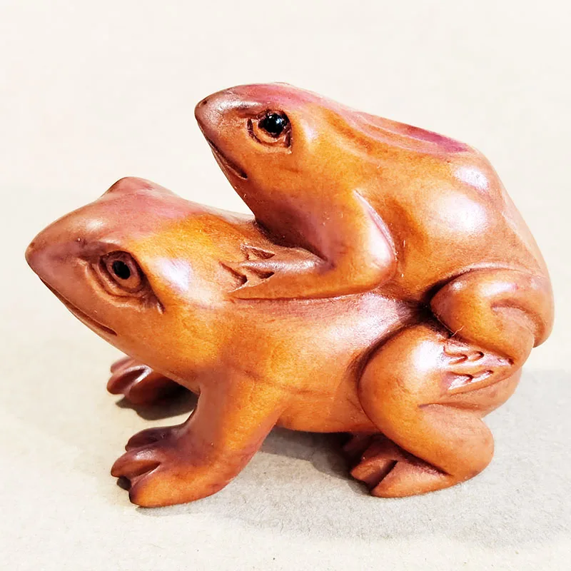 

Q4749 - 2 "Статуэтка Netsuke из ящика ручной резки-2 прекрасные лягушки