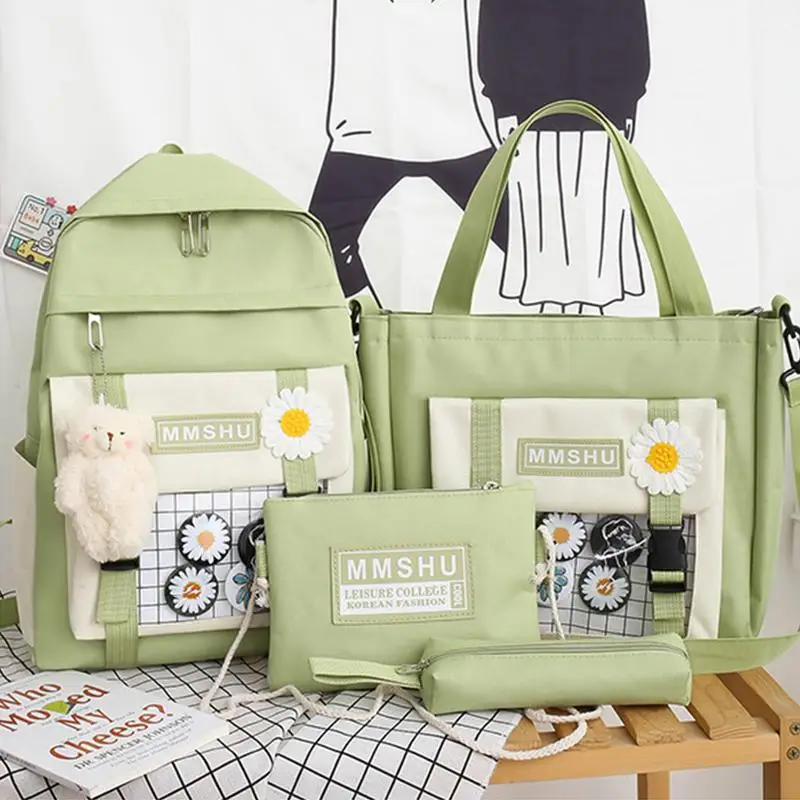 حقيبة مدرسية يابانية ذات سعة كبيرة ، حقائب ظهر لطيفة للفتيات في سن المراهقة ، حقيبة ظهر Kawaii للمدرسة ، 4 قطعة