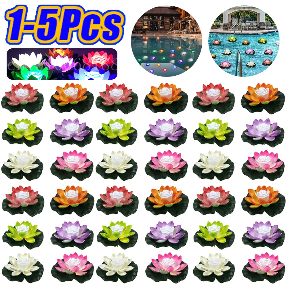 

1-6Pcs Artifical Floating Lotus Night Light 18cm LED Energy Saving Lotus Lamp Waterproof Garden Pool Pond Fountain Decoration