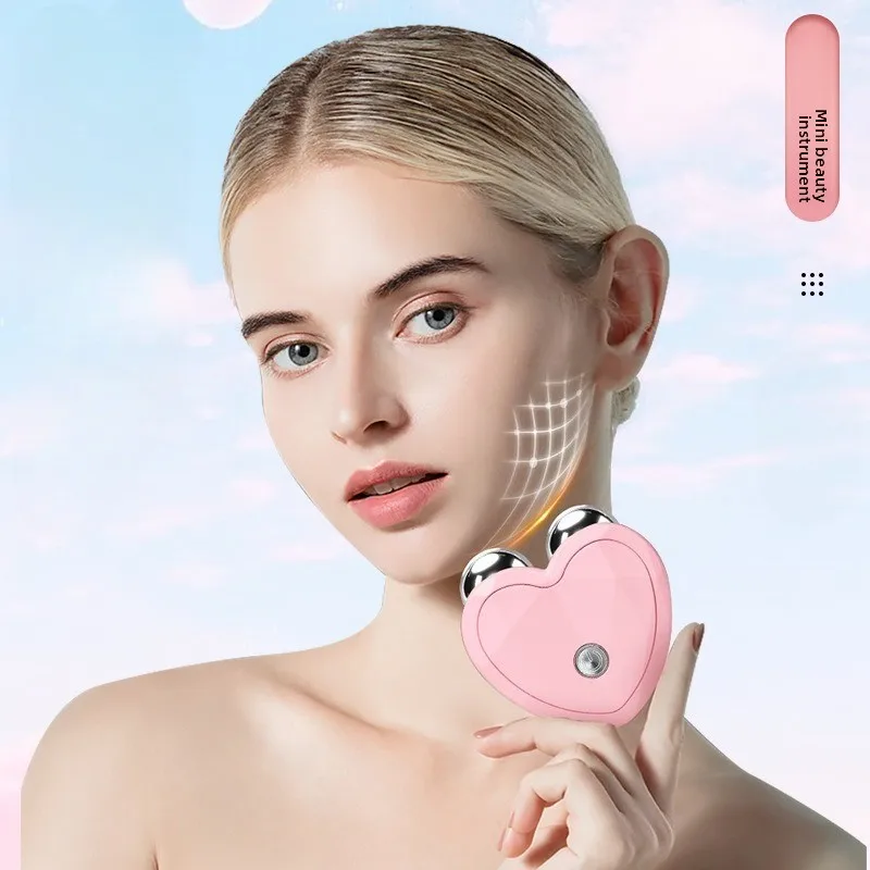 Masajeador de doble bola en forma de corazón: dispositivo facial vibratorio de microcorriente para reafirmar y revitalizar la piel (uso en spa en casa)
