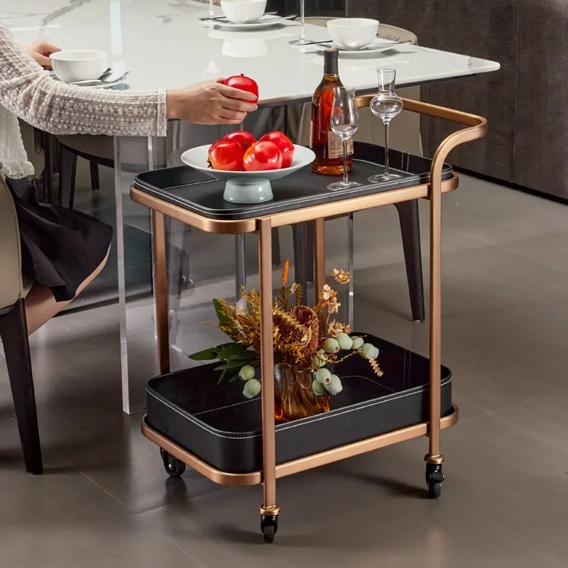 Two-layer storage cart, household loose trolley, small stainless steel storage  restaurant reception car, mobile tea cart