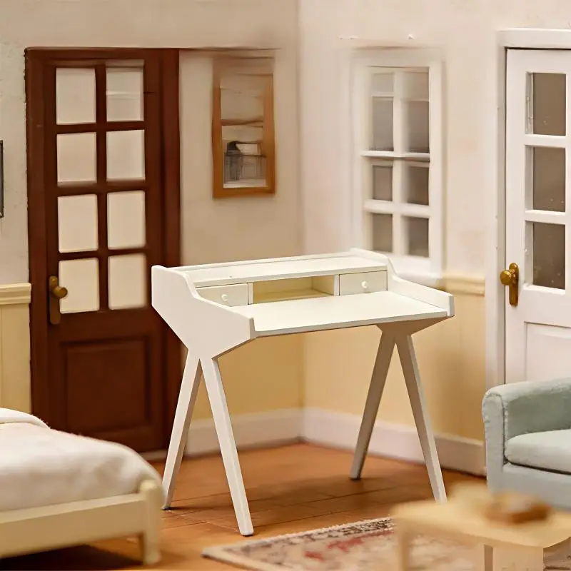Miniature Dressing Table 1 12 Dollhouse Vanity Table with Mirror and Drawers Wooden Furniture Model for Kids Room Decor