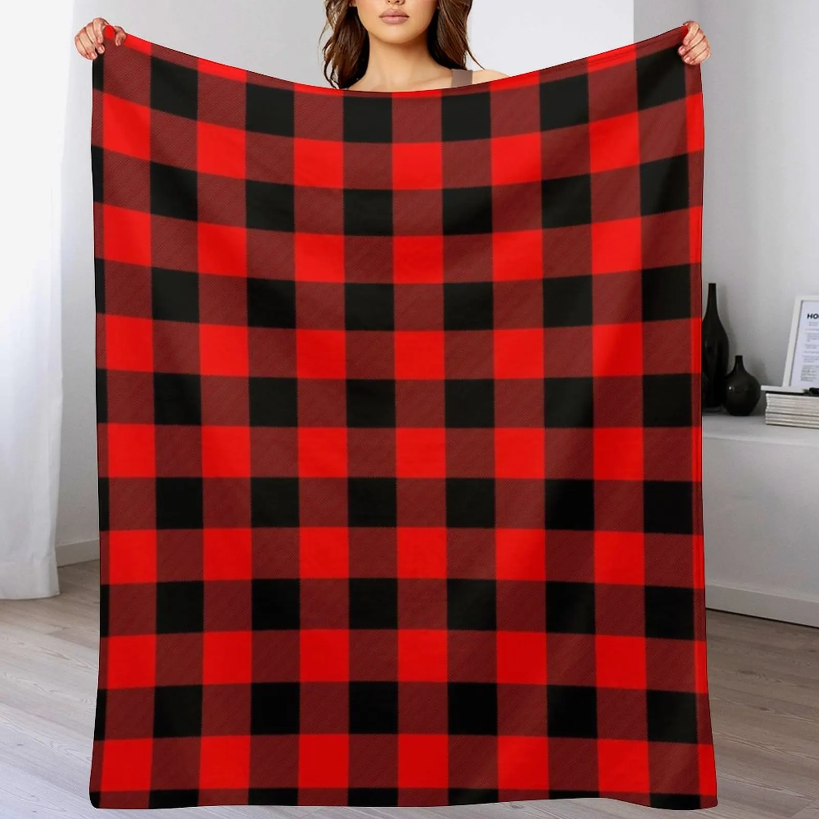 Classic Dark Red and Black Lumberjack Buffalo Plaid Fabric Throw Blanket funny gift Soft Plaid Blankets