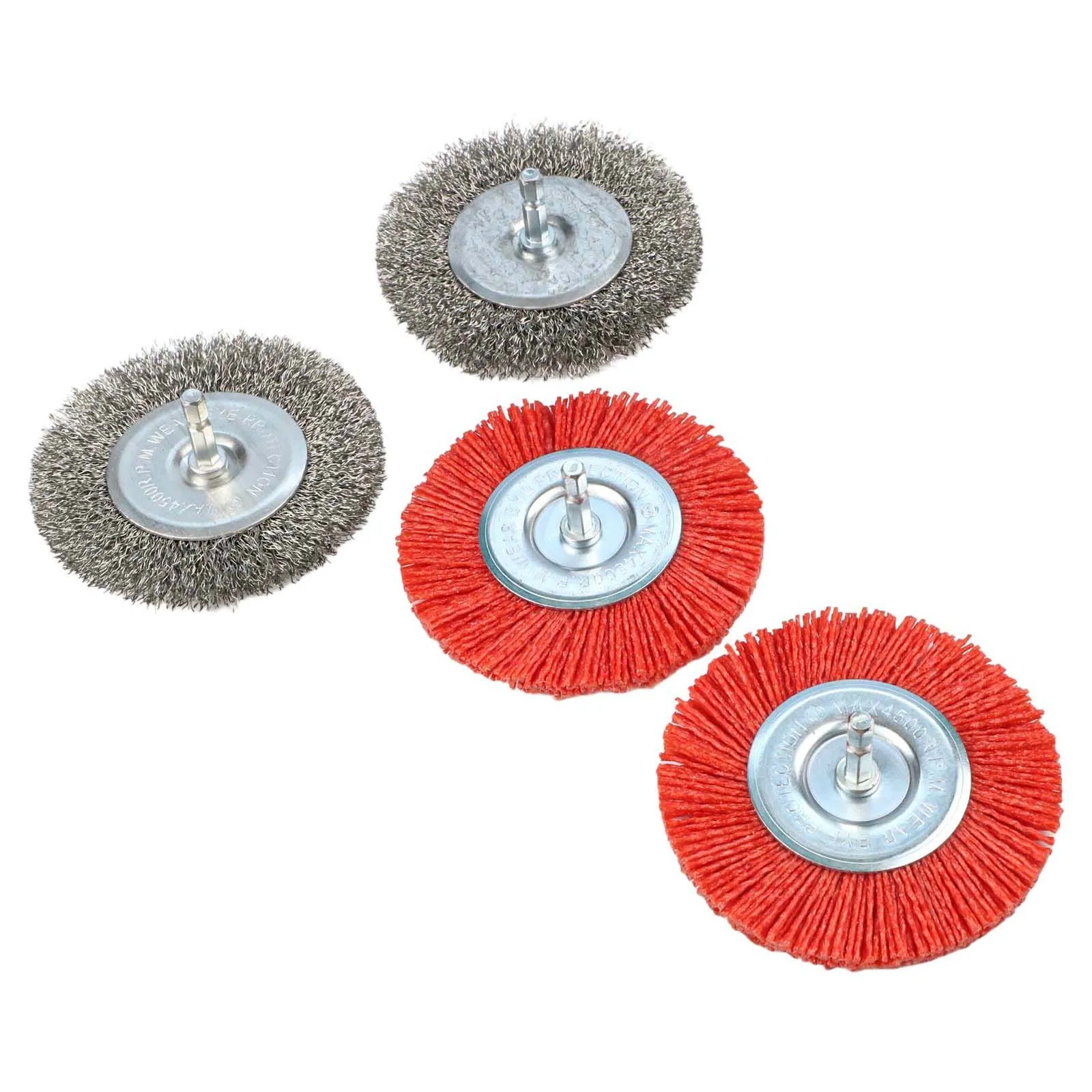 4 ชิ้น 110 มิลลิเมตรแปรงลวดล้อสแตนเลสก้านหกเหลี่ยมไนลอนขัดแปรงลวดเครื่องมือสว่านไฟฟ้าโลหะอุตสาหกรรมขัด