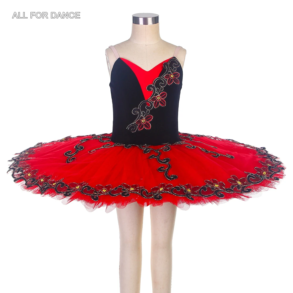 B22094 Black Velvet Bodice with Red Professional Customized Ballet Tutu Pancake Tutu For Women & Girl Stage Performance Costumes