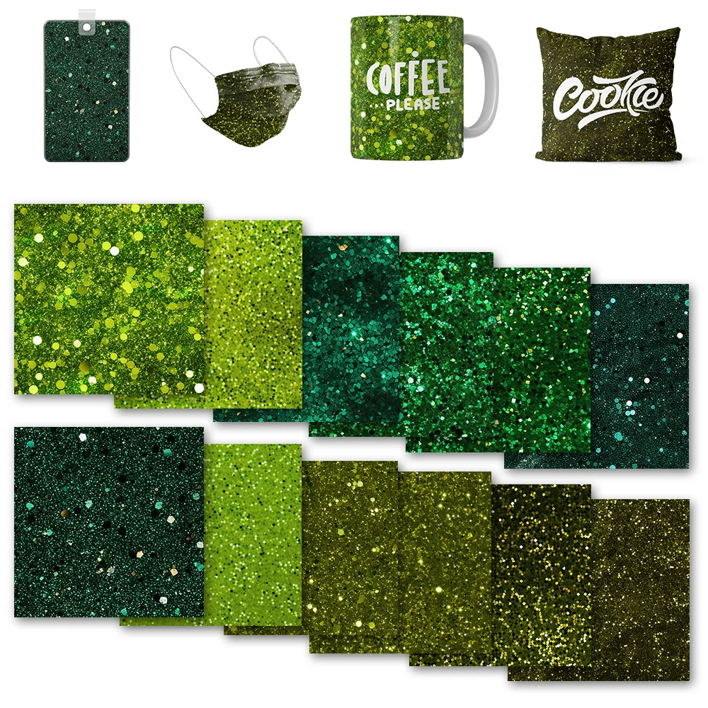 Lucky Goddness Glitter Green Metal Sublimation Heat Transfer Paper 12x12