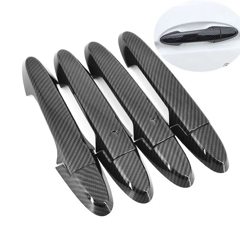 For Honda Fit Jazz 2014 2015 2016 2017 2018 2019 2020 Carbon Fiber Chrome Car Side Door Handle Cover Sticker Styling Accessories