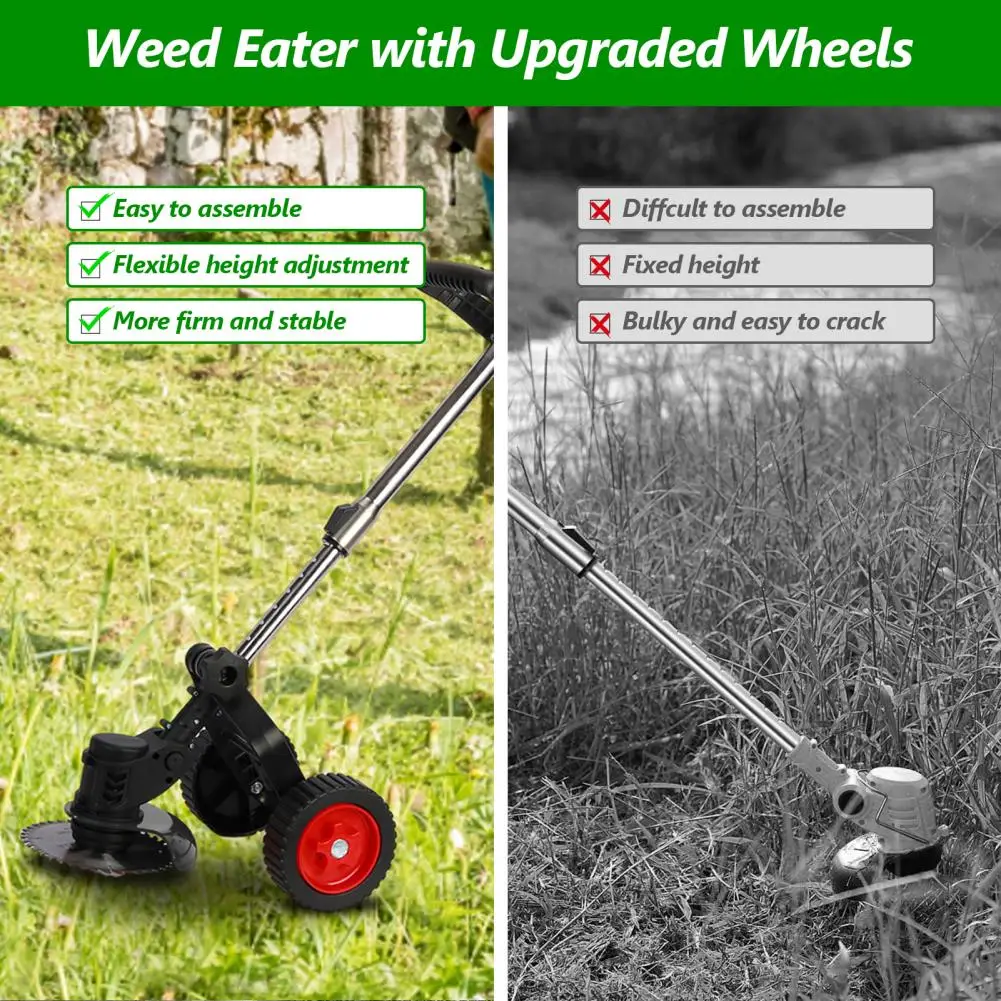 21V 2000mAh  Electric Lawn Mower Rechargeable D-Shaped Handle 2 Wheel Weed Trimmer 3 In 1 Cordless Brush Cutter Grass Trimmer