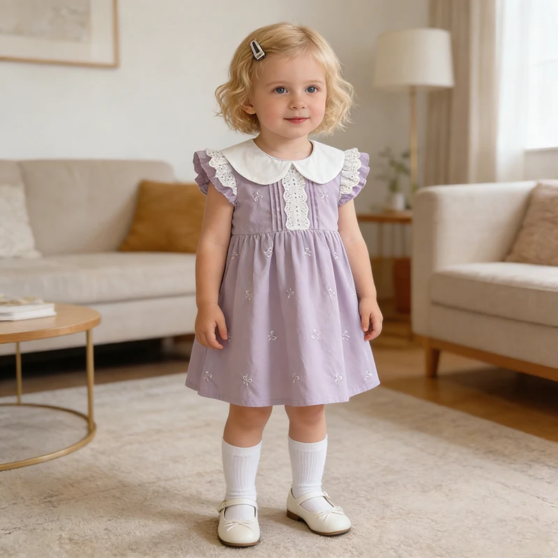 2026 Neue Sommer-Schwesterkleidung 2-6 Jahre Kinder Prinzessinnen-Kleider mit Flatterärmeln Baumwolle Stickerei Baby Geburtstagsparty-Kleid