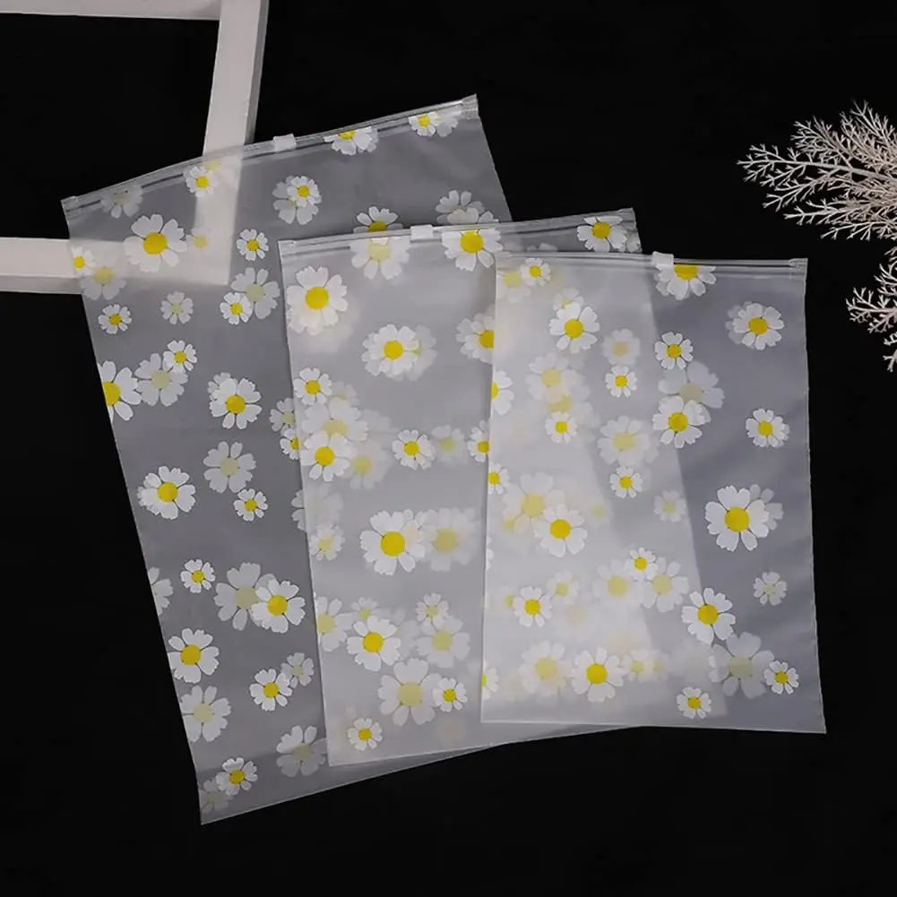 5/20PCS Daisy Ziplock Storage Bags for Clothes Frosted Zipper Poly Bags for Travel Packaging Sweaters Hoodies Sewing Projects