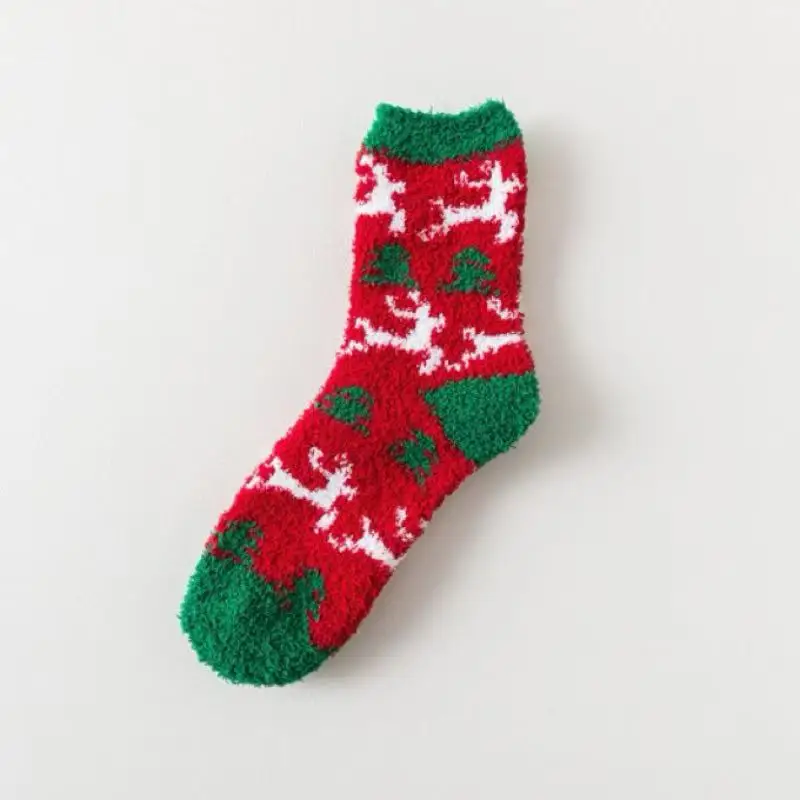 Зимнее и осеннее толстое полотенце, рождественские носки, красные и зеленые с Санта-Клаусом, праздничный подарок на Рождество и Новый год.