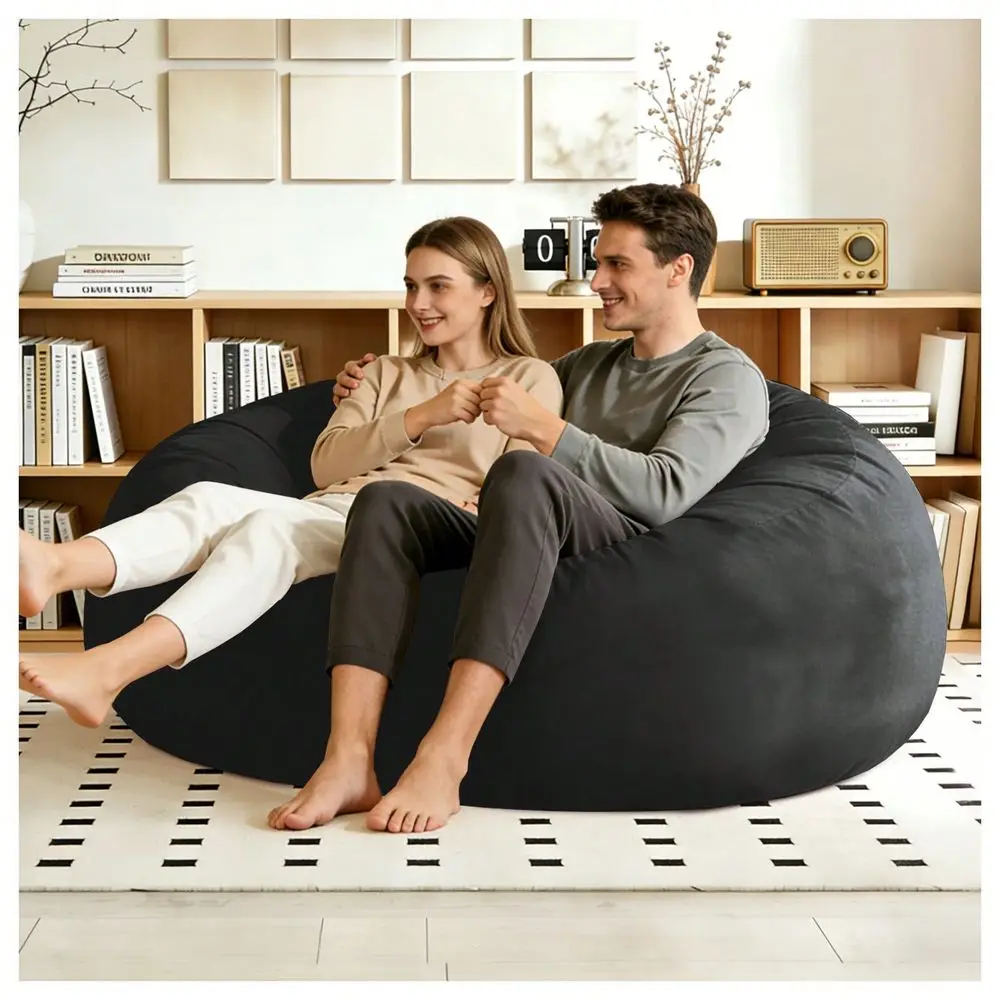 Bag Chair Grey, 4FT 5FT 6FT Suede, Soft, Memory Foam Bean Bag Chair With MicroVelvet Cover, FoamFilled Furniture, Large Bean Ba