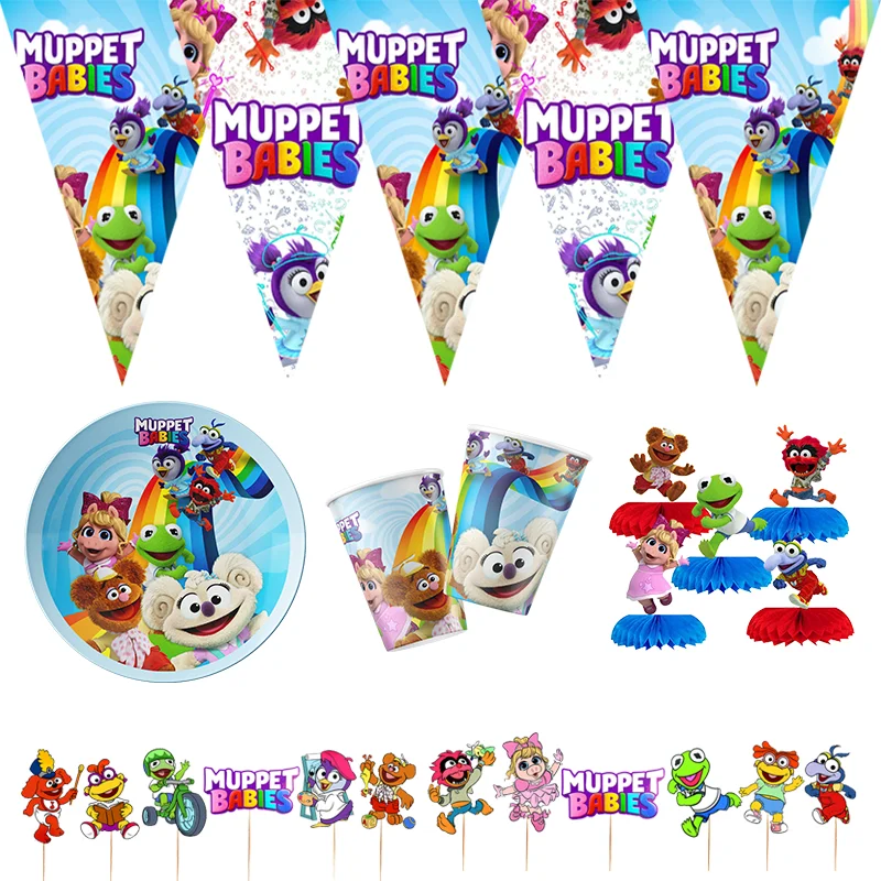 MUPPET BABIES Disposable Tableware Animal Theme Birthday Party Decoration Latex Aluminum Foil Balloon for Kids Event Supplies