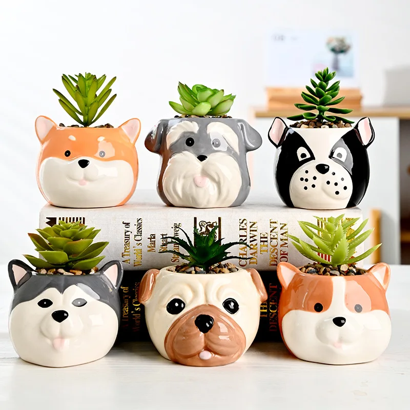 Cute Puppy Succulent Flower Pot Ceramic Home Decor Desktop Ornament Animal Plant Pot Living Room