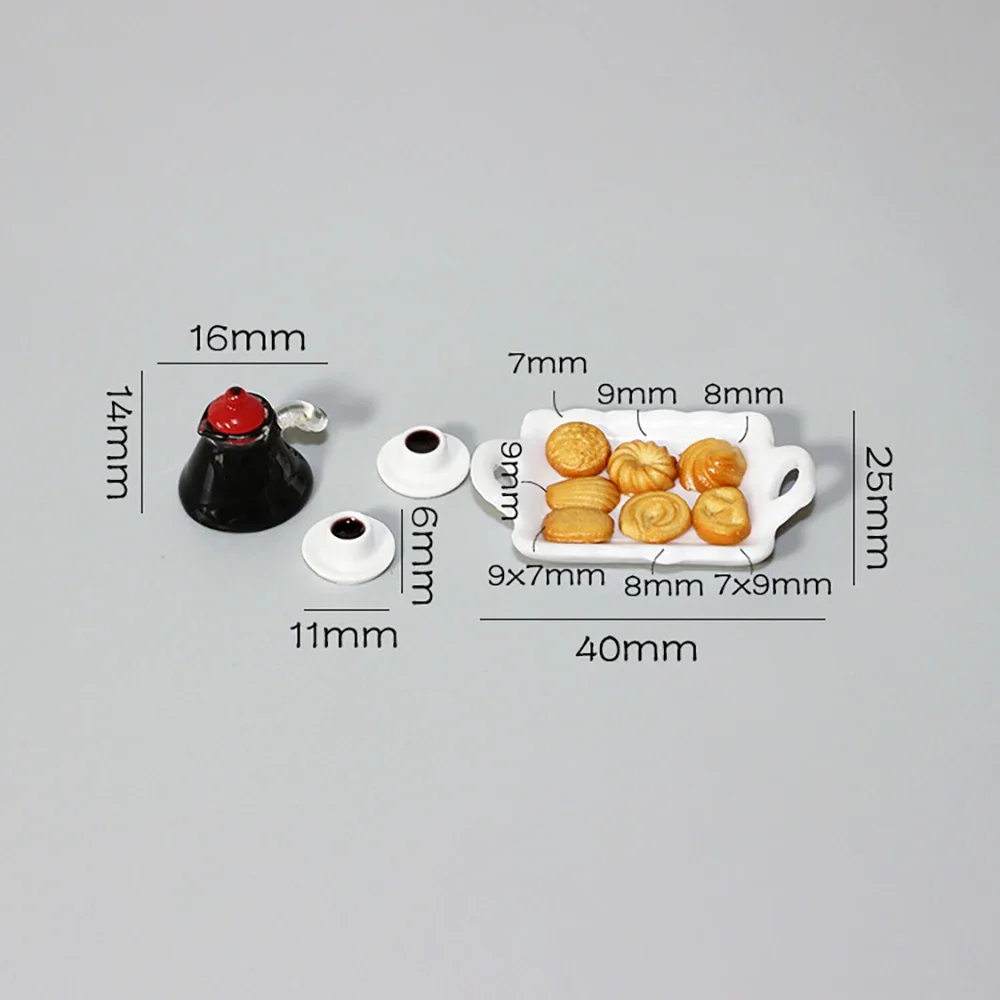 1/12 Doll House Miniature Ceramic Tray Biscuit Coffee Cup Pot Set Food Model Toy for Mini Decorate Dollhouse Accessories